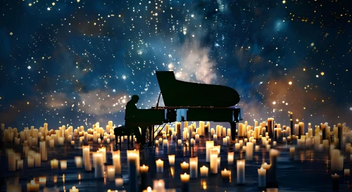 Постер Рок-музыка на рояле и романтика свечей