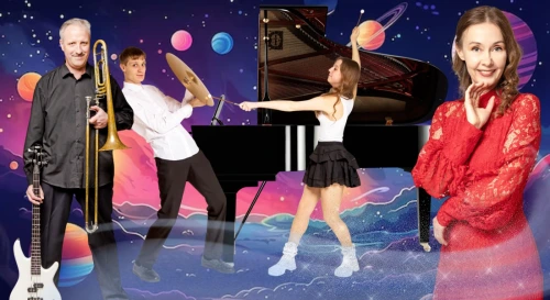 Постер КОСМОС КЛАССИКА ДЖАЗ — концерт звёздных, искрящихся красотой миниатюр — квартет КругоСвет-бэнд во дворце на Невском — вечеринка с фуршетом в Музее ностальгии