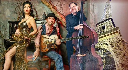 Постер JAZZ PARIS во дворце на Невском — трио Лады Поповой. Хиты Франции в стиле Джаз: ретро вечеринка с фуршетом в Музее ностальгии