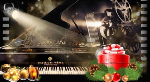 Постер Мировые кинохиты на рояле в стиле Джаз. Концерт новогодних миниатюр. Кино-вечеринка с фуршетом: ретро-викторина и призы! Музей ностальгии во дворце на Невском
